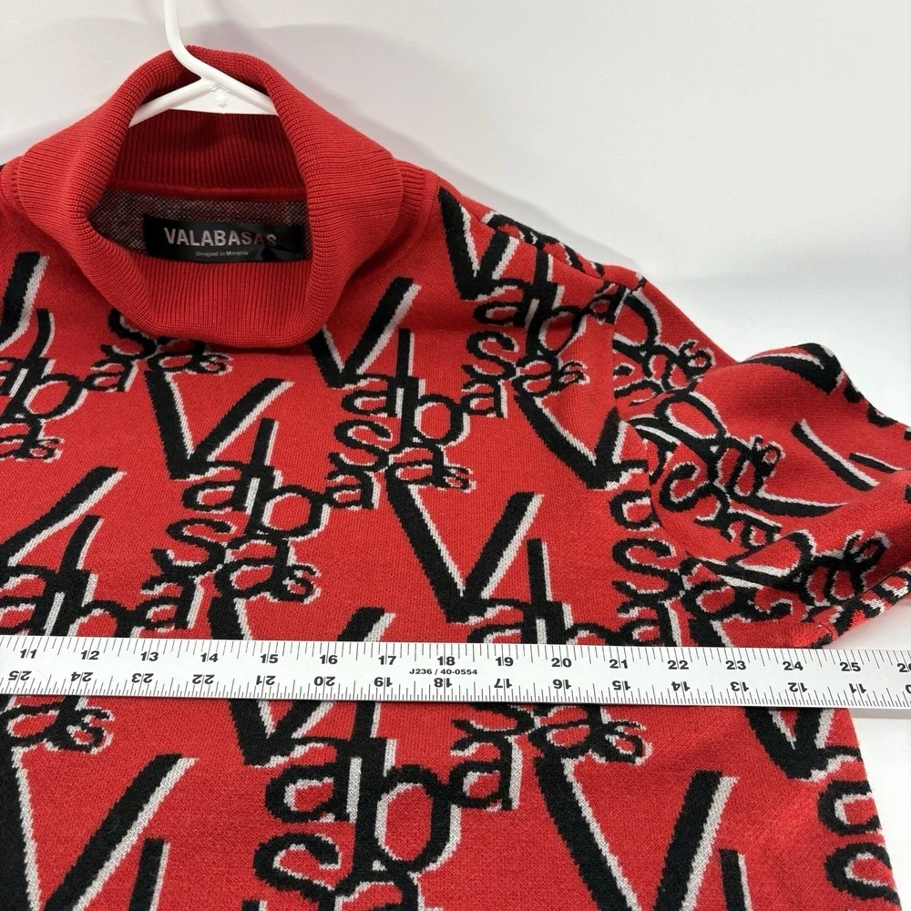 Valabasas Spellout‎ Monogram Turtleneck Red Pullover Sweater Streetwear Men XL